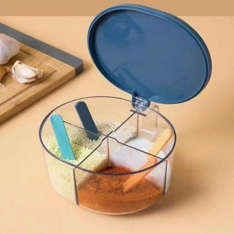4 Compartments Spice Box | Masala Storage Box | Plastic Kitchen Organizer | Leak-Proof & Reusable