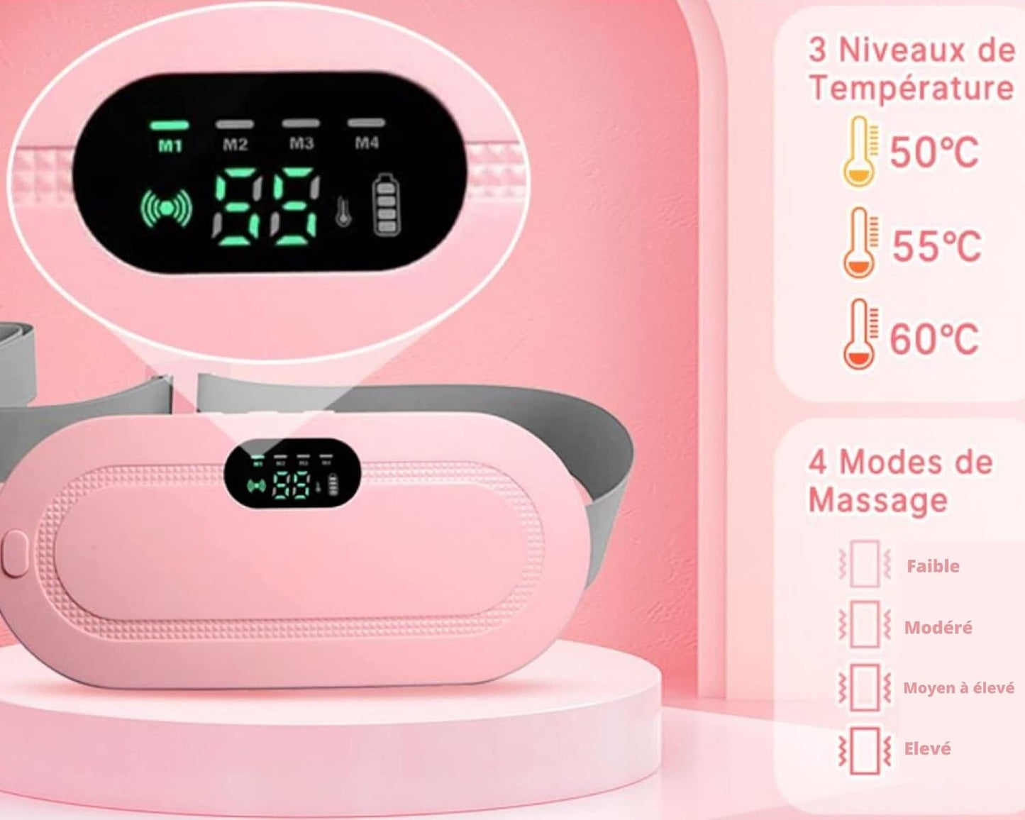 Digital Period Heating Pad & Vibrating Belt | Fast Menstrual Cramp Relief | Rechargeable & Portable
