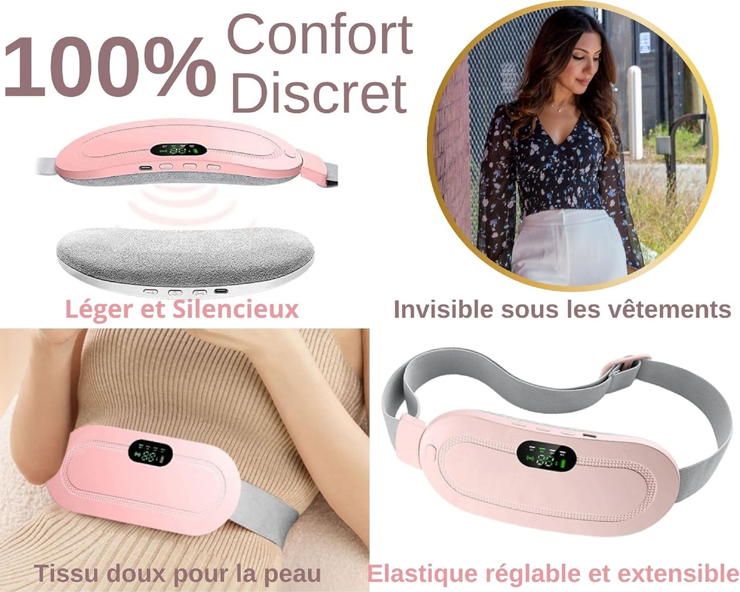 Digital Period Heating Pad & Vibrating Belt | 3 Heat Levels, 4 Massage Modes | Fast Relief for Menstrual Cramps