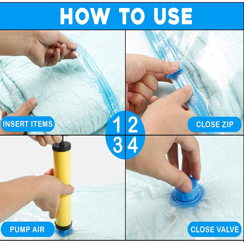 5-in-1 Space Saving Air Bag Set Vacuum Compression Bags for Clothes, Storage, and Travel with Pump