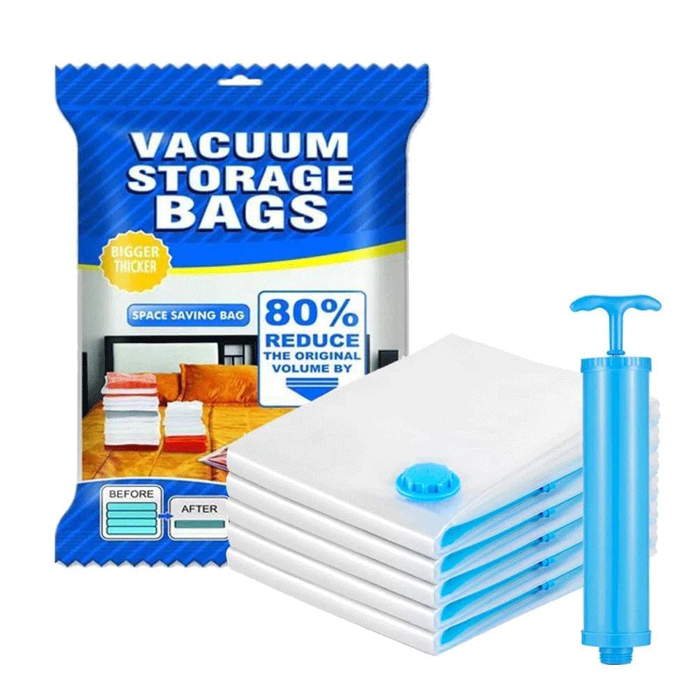 5-in-1 Space Saving Air Bag Set Vacuum Compression Bags for Clothes, Storage, and Travel with Pump